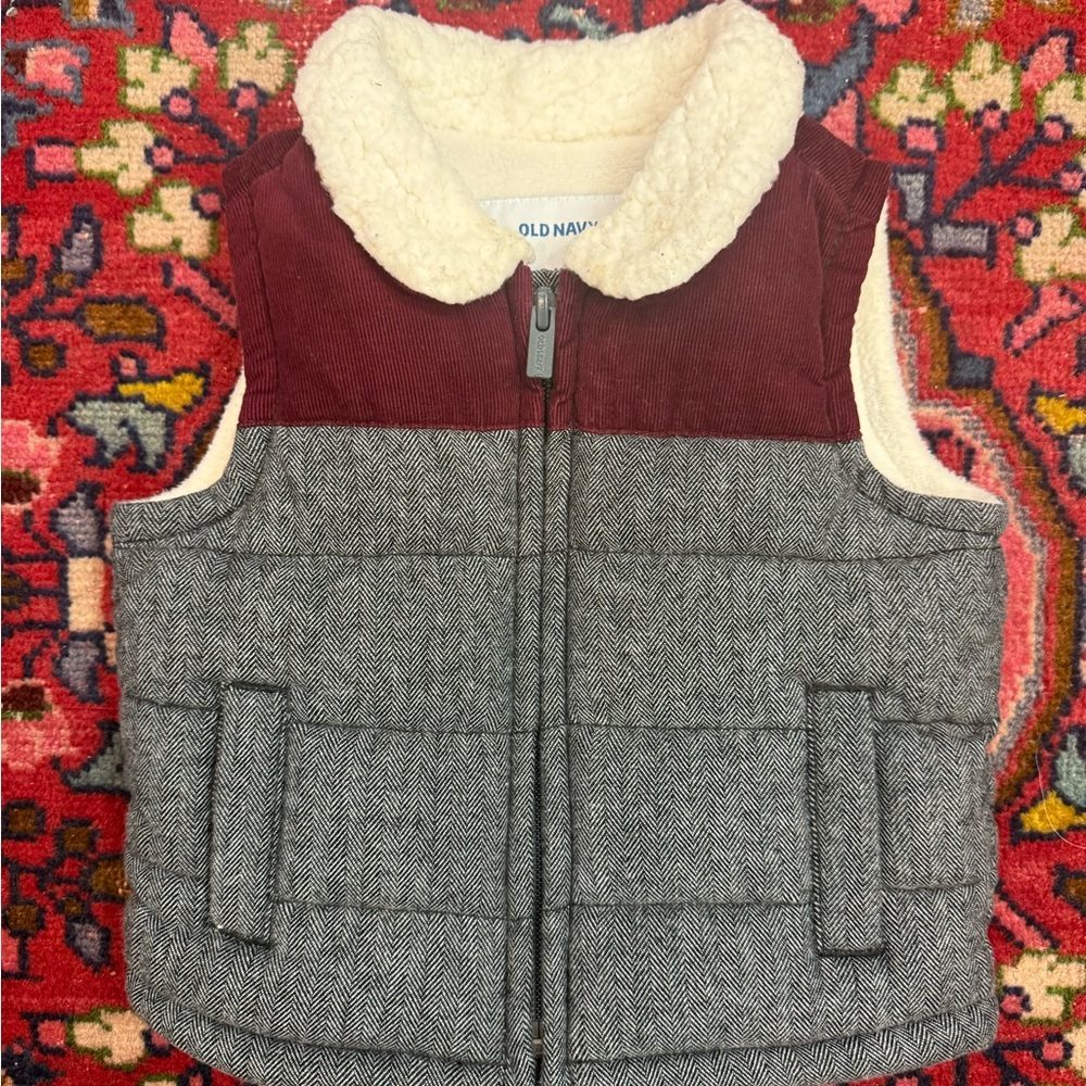 Old Navy Burgundy and Gray vest Top with Color-Block Design